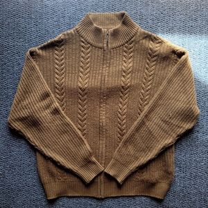 London fog knit sweater full zip up size L sweatshirt cable knots long sleeve